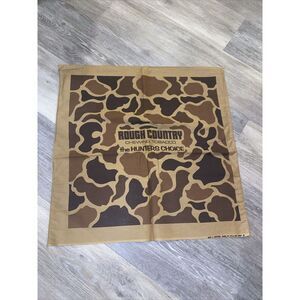 Rough Country Chewing Tobacco HUNTERS CHOICE BROWN CAMO 21”x21.5” BANDANA Vtg